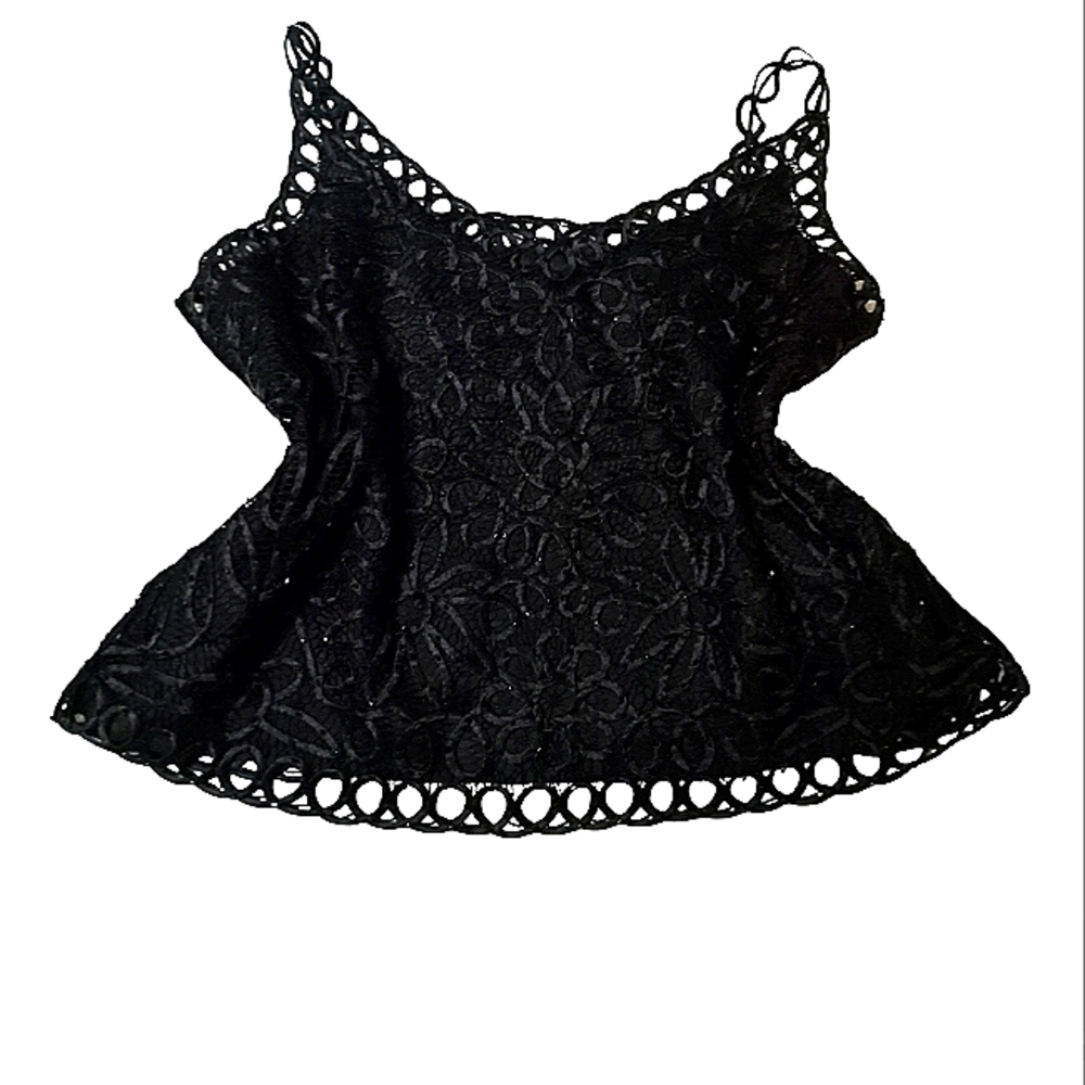CAROLE LITTLE | VINTAGE 100% SILK LINING BEADED CROCHET LACE CROP TANK TOP | 16